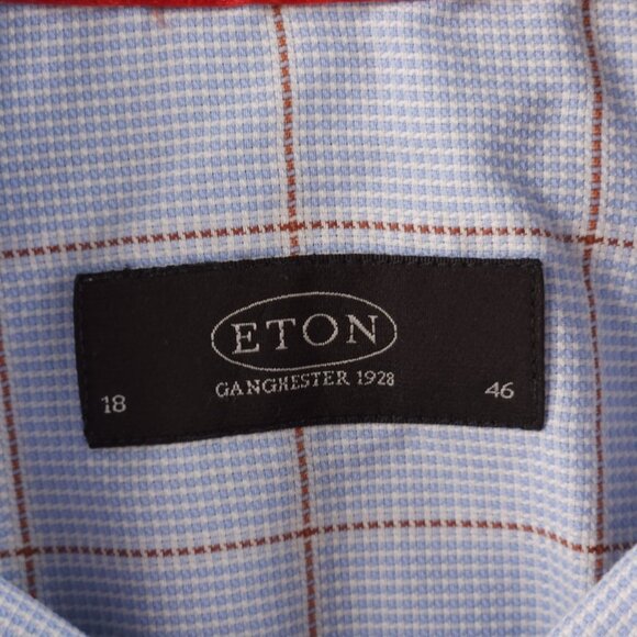Eton Blue Orange Check 18 Button Up Convertible Cuff Pocket Long Sleeve Shirt - Picture 10 of 16